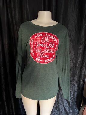 Southern Grace Forest Green Long Sleeve Tee with Red Plaid Accent